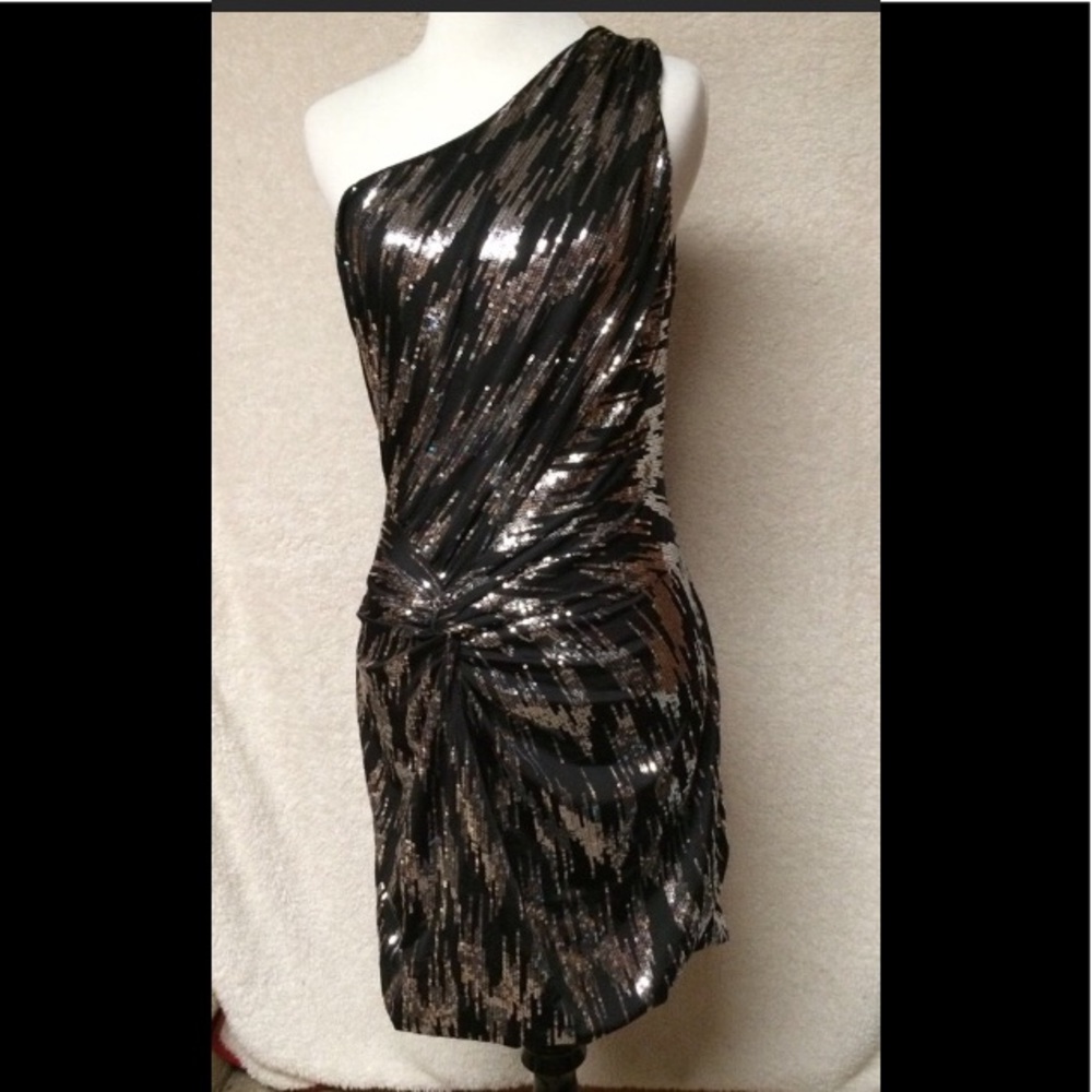 As U Wish off the shoulder sequenced dress.